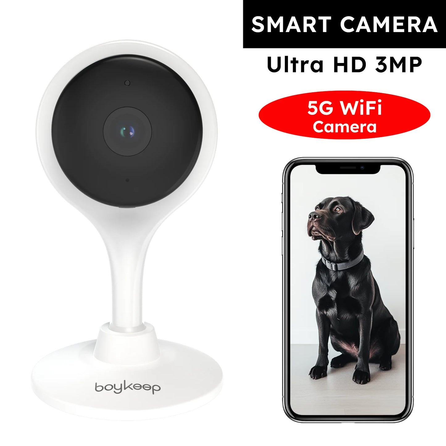 BoyKeep K10 3MP Indoor Security Camera - Motion Detection, Two-Way Audio, Wireless CCTV, Ceiling/Wall Mountable - My Store